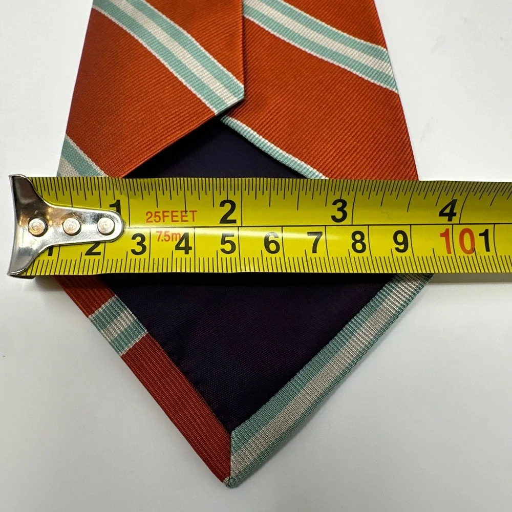 Polo Ralph Lauren Silk Tie Orange Green Repp Stripe Made in USA 3.75 Inch